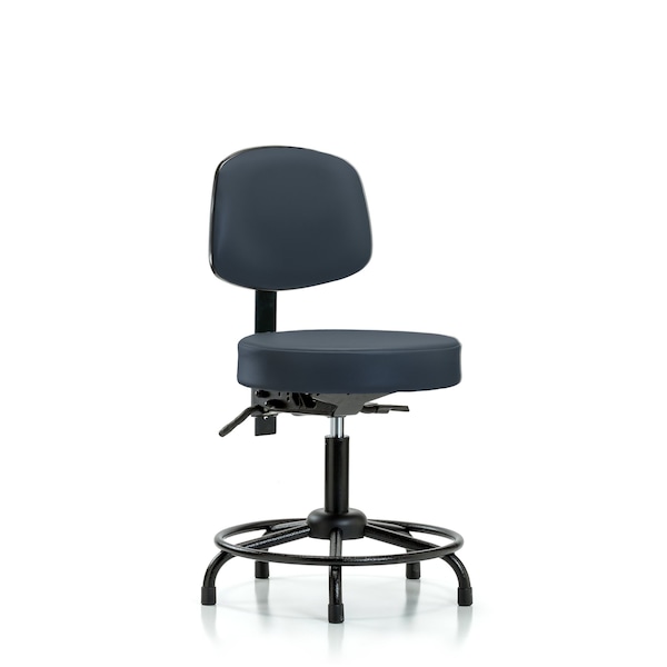 Desk Stool, Vinyl, Bk, RT, Tilt, Glides, Navy