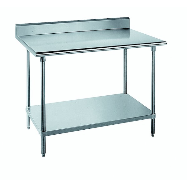 Work Table 96 in.W x 36 in.D 16 gauge 304 stainless steel top with 5 in.H backsplash