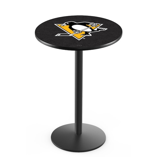 42" Blk Wrinkle Pittsburgh Penguins Pub Table, 36" dia. Top