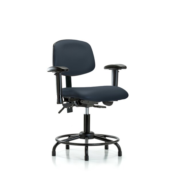 Desk Chair Desk Chair, RT AA, Glides, Vinyl, Nav, Adjustable Arms, 18" to 23" Height, Vinyl