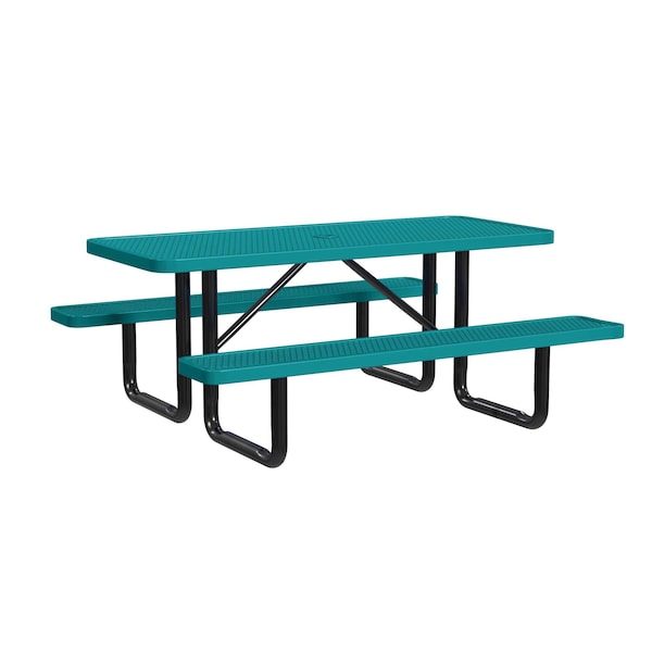 Rectangle Picnic Table, Teal, In Ground Mount, 6 ft L
