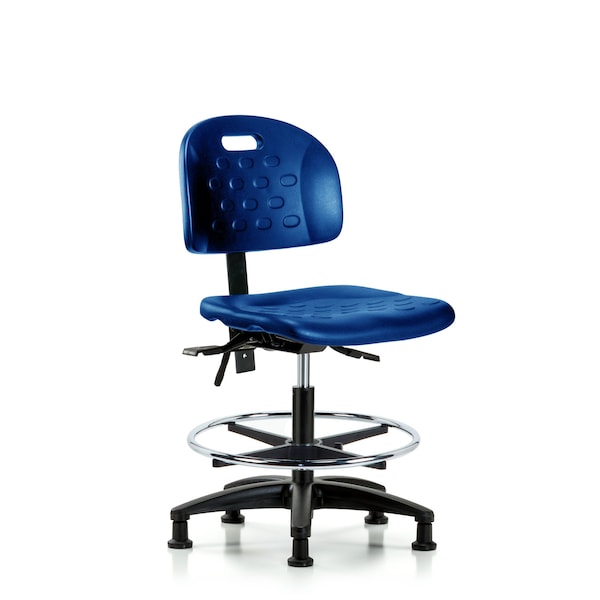 Poly Chair, Med Bench, Tilt, Foot Ring, Glides, Blue
