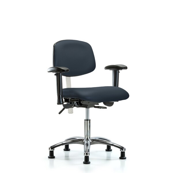 Clean Room Chair Desk Chair, Vin, Chrm, AA, Glds, Navy, CL100, Adjustable Arms, 18" to 23" Height, Vinyl