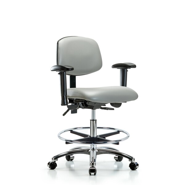 Medium Bench Chair Chair, Vin, Med Ben, CF Cast, Dov, Adjustable Arms, 22" to 29" Height, Vinyl, Dove