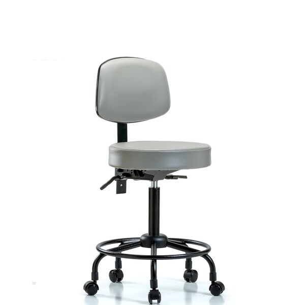 Med Bench Stool, Vinyl, Bk, RT, Casters, Dov
