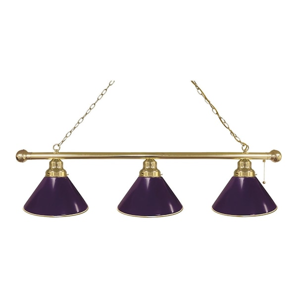 Purple 3 Shade Billiard Light, Brass Fixture