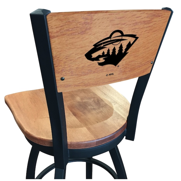 25" Blk Wrinkle Minnesota Wild Swivel Bar Stool, Laser Engraved Back