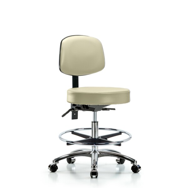 Bench Stool, Med, Vin, Bk, Chrm, Cast, Wht