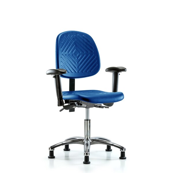 Poly Chair Chrome, Desk, Med Back, Arms, Glides, Blue