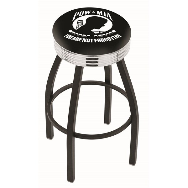 25" Blk Wrinkle POW/MIA Swivel Bar Stool, Chrome Ring