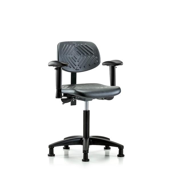 Chair, Poly, Med Bench, Tilt Arms Glides, 6-Way Adjustable, 19-1/2" to 27-1/2" Height, Black; Blue