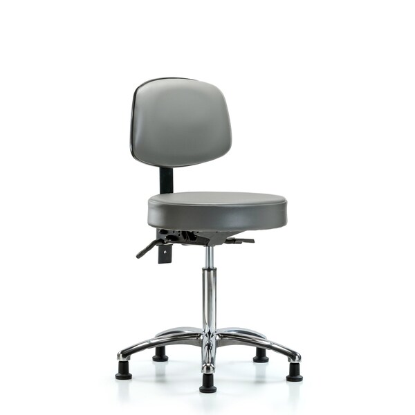 Vinyl Stool, Back Chrome, Med Bench, Glides, Sterling