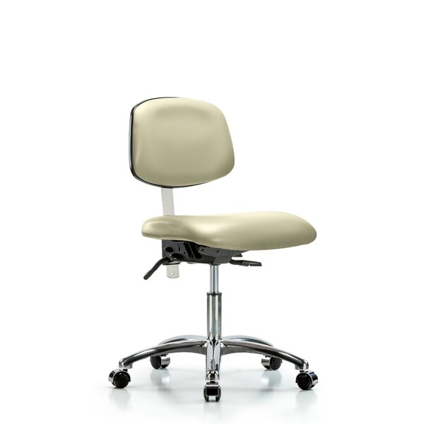 Clean Room Chair Desk Chair, Vinyl, Chrm, Casters, Wht, CL100, No Arms, 18" to 23" Height, Vinyl