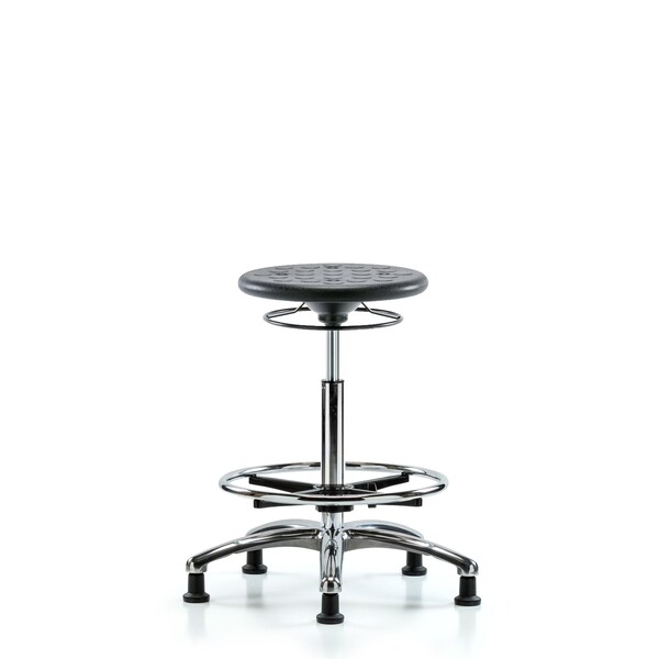 Huron Poly Stool Chrome, High Bench, Foot Ring, Glides, Black