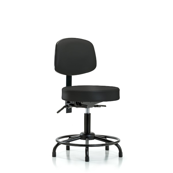 Desk Stool, Vinyl, Bk, RT, Glides, Blk