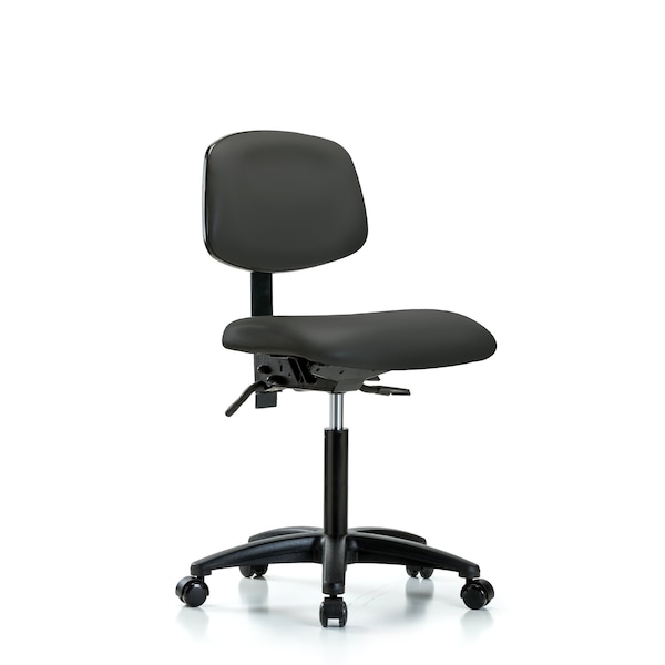 Chair, Vinyl, Med Bench, Casters, Gry, No Arms, 22" to 29" Height, Charcoal
