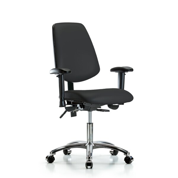 Desk Chair Desk Chair, Vinyl, Med, Bk, Chrm, AA, Cast, Blk, Adjustable Arms, 18" to 23" Height, Vinyl