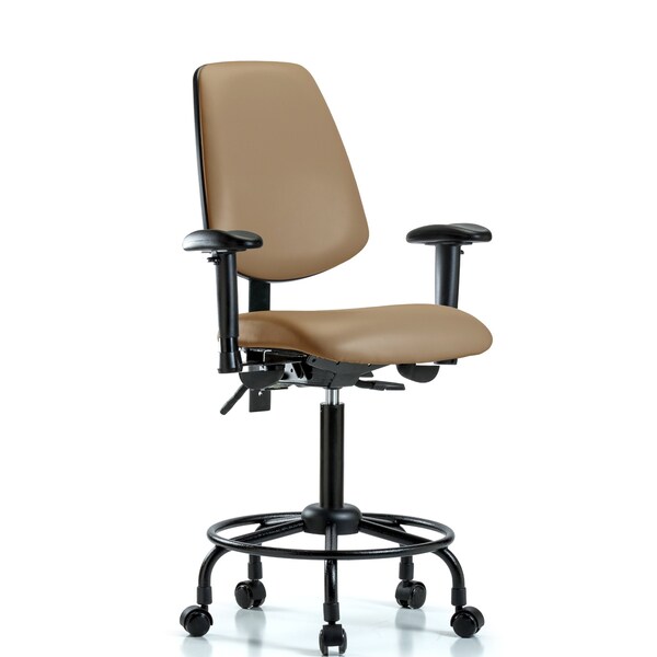 Medium Bench Chair Adjustable Arms, 23" to 31" Height, Vinyl, Taupe