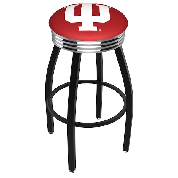 25" Blk Wrinkle Indiana Swivel Bar Stool, Chrome Ring