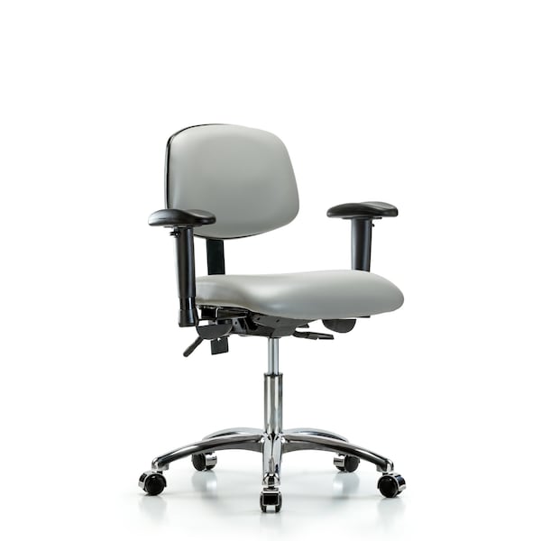 Desk Chair Desk Chair, Vinyl, Chrome AA Casters, Dov, Adjustable Arms, 18" to 23" Height, Vinyl, Dove