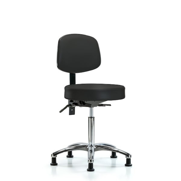 Bench Stool, Med, Vin, Bk, Chrome, Glides BLK