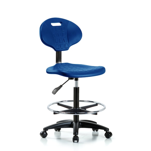 Erie Poly Chair, High Bench, Foot Ring, Casters, Blue