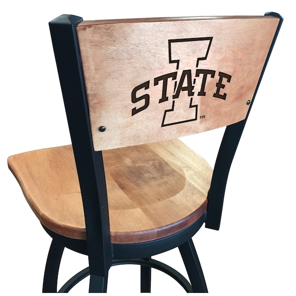 25" Blk Wrinkle Iowa State Swivel Bar Stool, Laser Engraved Back