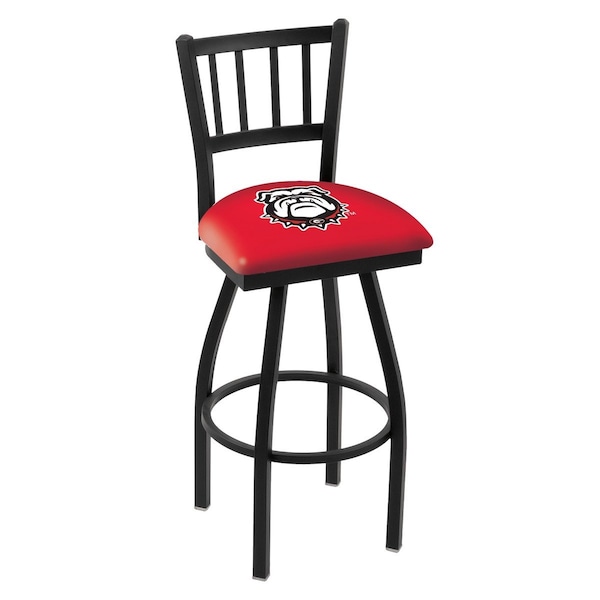 25" Blk Wrinkle Georgia "Bulldog" Swivel Bar Stool, Jailhouse Back