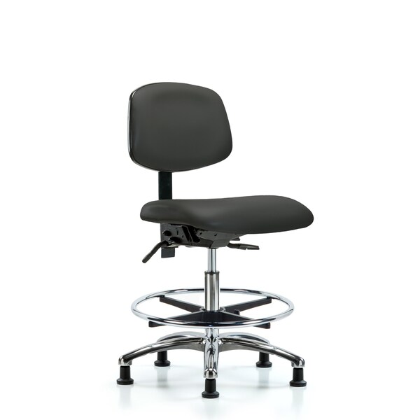 Medium Bench Chair Chair, Vin, Med Ben, Chr Tilt CF Glides, Gry, No Arms, 22" to 29" Height, Vinyl