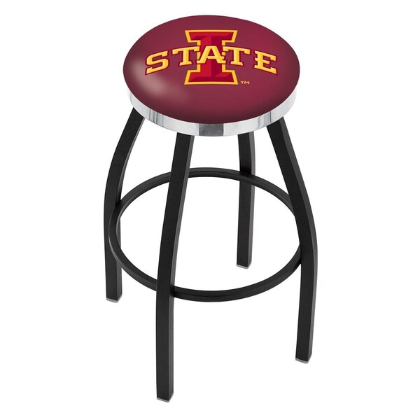 25" Blk Wrinkle Iowa State Swivel Bar Stool, Chrome Ring