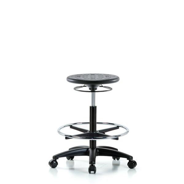 Huron Poly Stool, High Bench, Foot Ring, Casters, Black