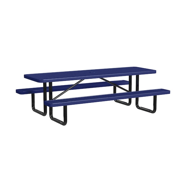 Rectangle Picnic Table, Navy, In Ground Mount, 8 ft L