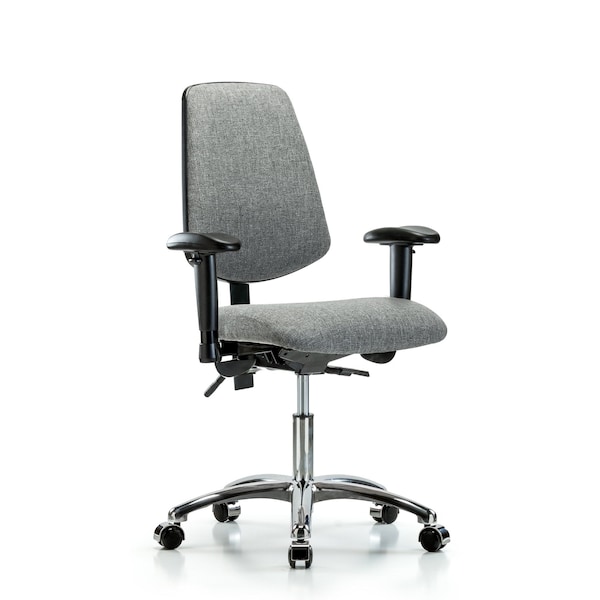 Desk Chair Fab Desk Chair, Med, Bk, Chrm, AA, Cast, Gry, Adjustable Arms, 19" to 24" Height, Fabric, Grey