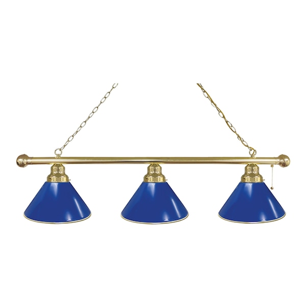 Royal Blue 3 Shade Billiard Light, Brass Fixture