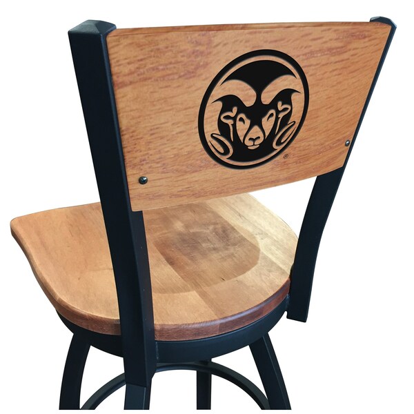 25" Blk Wrinkle Colorado State Swivel Bar Stool, Laser Engraved Back