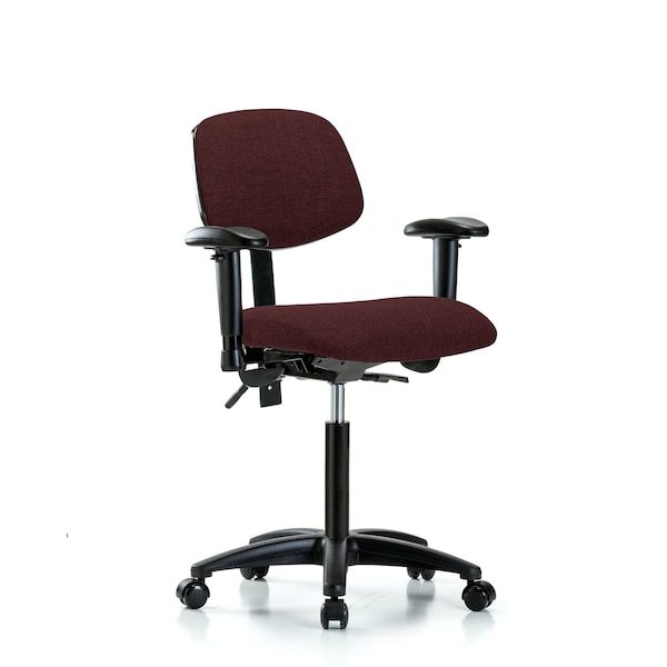 Chair, Fabric, Med Bench, AA Casters, Bur, 6-Way Adjustable, 22" to 29" Height, Burgundy