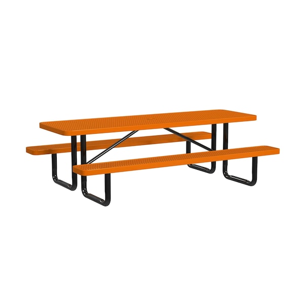 Rectangle Picnic Table, Orange, In Ground Mount, 8 ft L