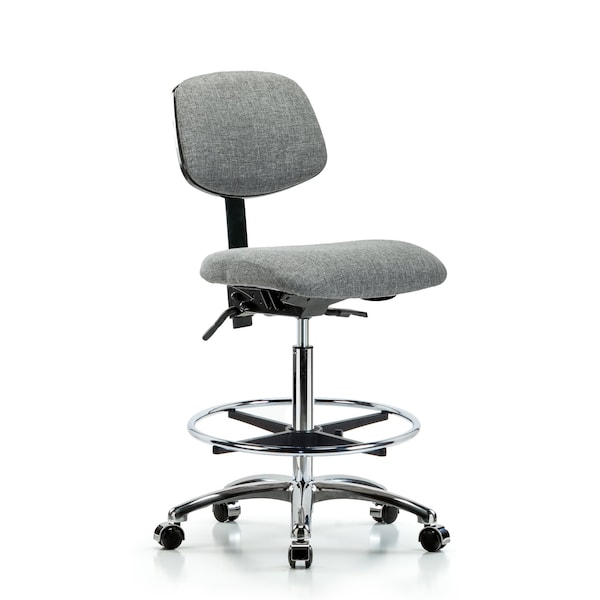 Chair, Fabric, Hi Bench, Chr CF Casters, Gry, No Arms, 26" to 35-1/2" Height, Grey