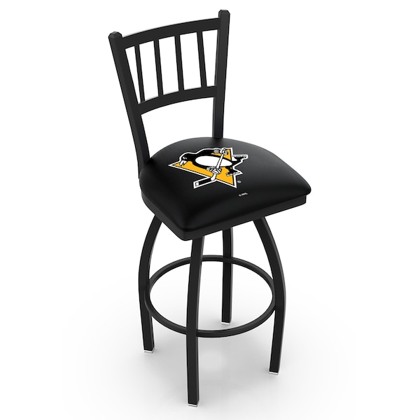 25" Blk Wrinkle Pittsburgh Penguins Swivel Bar Stool, Jailhouse Back