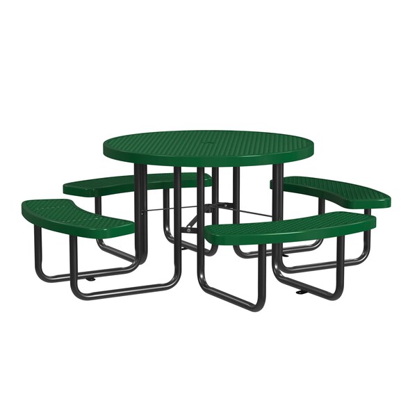 Round Picnic Table, Green, Surface Mount, 46 in