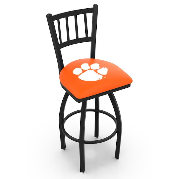 25" Blk Wrinkle Clemson Swivel Bar Stool, Jailhouse Back