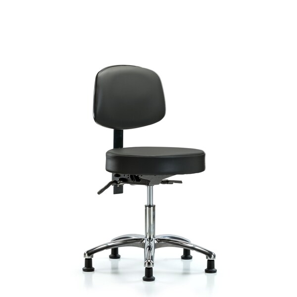 Vinyl Stool, Back Chrome, Desk, Tilt, Glides, Carbon