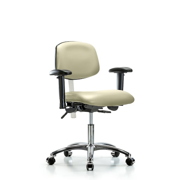 Clean Room Chair Desk Chair, Vin, Chrm, AA, Casters, Wht, CL100, Adjustable Arms, 18" to 23" Height