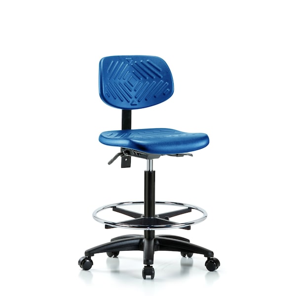 Poly Chair, High Bench, Foot Ring, Casters, Blue