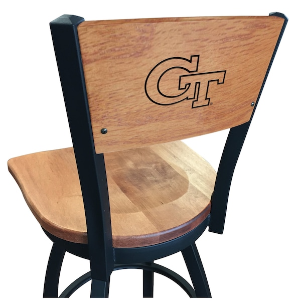 25" Blk Wrinkle Georgia Tech Swivel Bar Stool, Laser Engraved Back