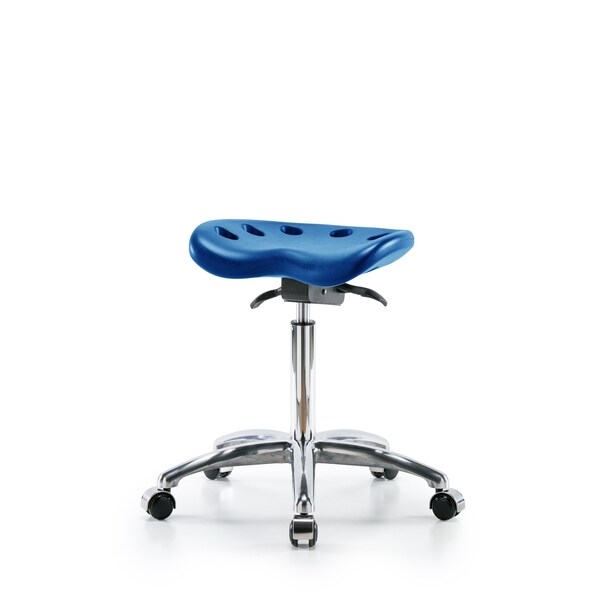 Poly Tractor Sit-Stand Stool Chrome, Med Bench, Chrome Casters, Blue