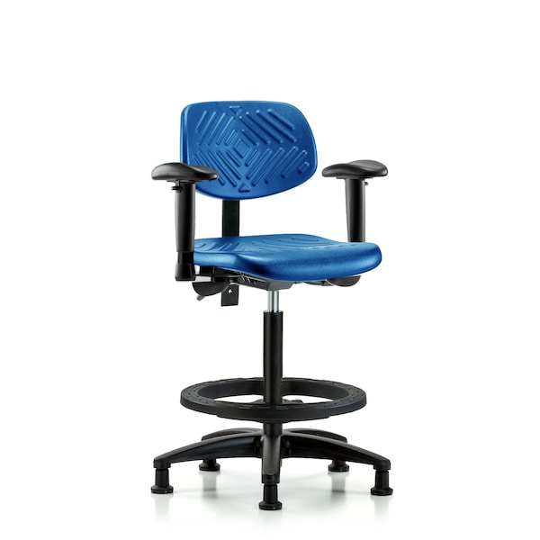 Poly Chair, High Bench, Arms, Foot Ring, Glides, Blue