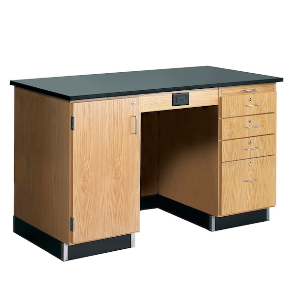Teachers Desk Instructors Desk, 60" x 30" x 36", 30" D X 36" H, 60" W X Red Oak
