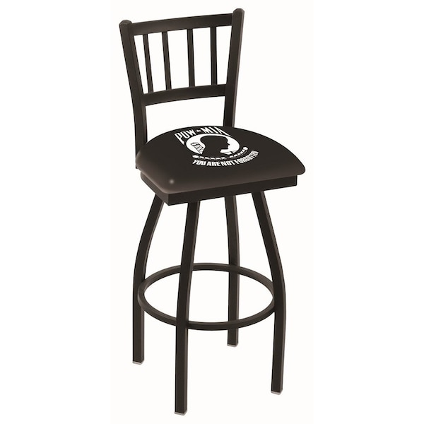 25" Blk Wrinkle POW/MIA Swivel Bar Stool, Jailhouse Back