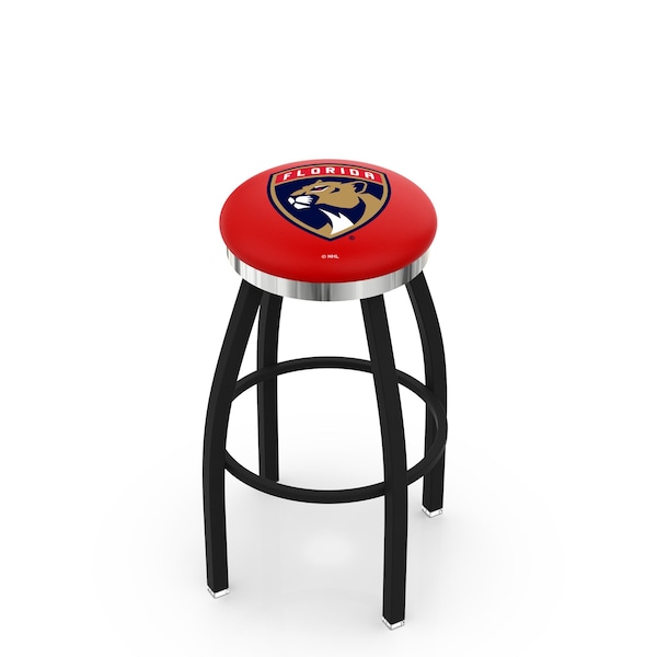25" Blk Wrinkle Florida Panthers Swivel Bar Stool, Chrome Ring